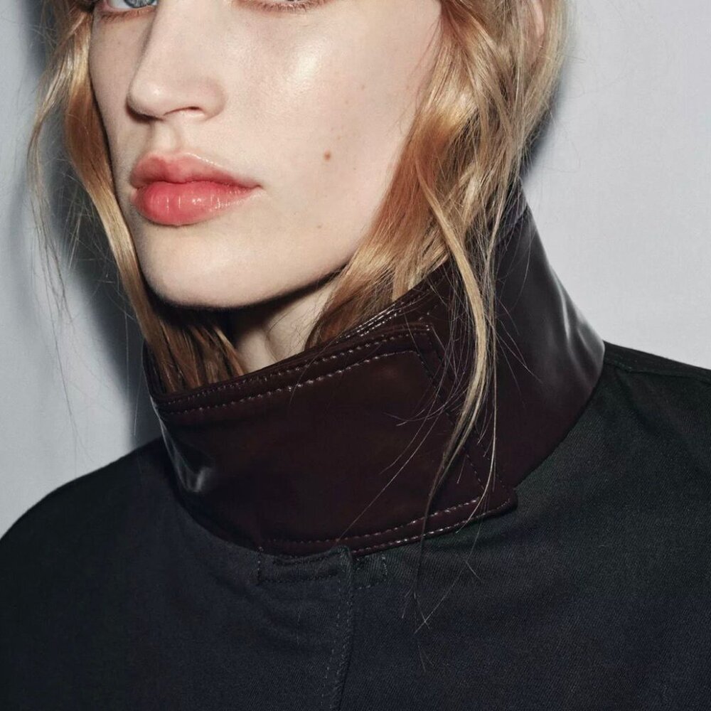 ZARA ZW Collection Contrast Collar Jacket – Black/Brown | EU Chic | New (No Tags - Picture 6 of 7